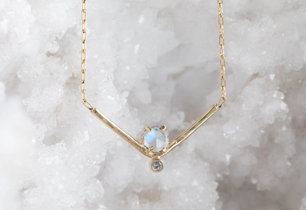 Hexagon Moonstone + Diamond Necklace