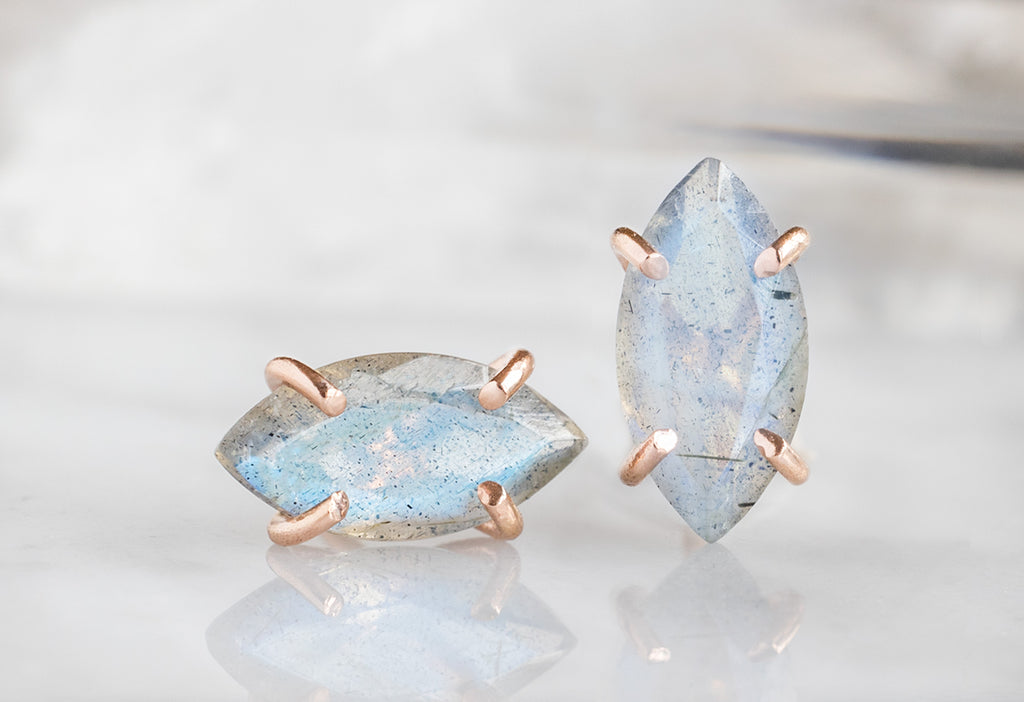 Labradorite Marquise Stud Earrings in Rose Gold
