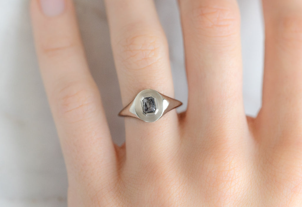 The Emerald-Cut Black Diamond Signet Ring on Model