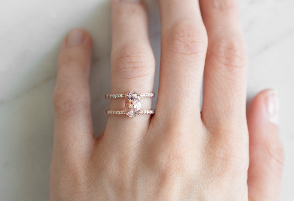 The Poppy Ring with an Oval-Cut Morganite on Model
